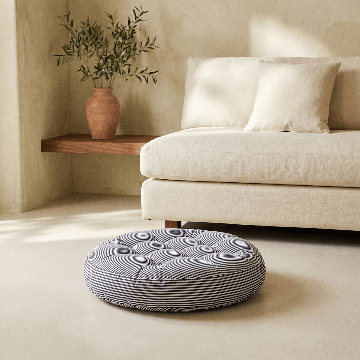 Coussin de Sol Rond Capitonné Rayé