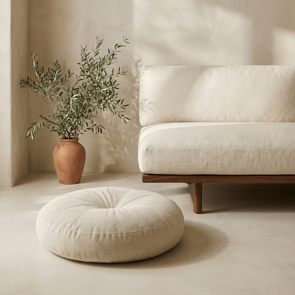 Coussin de Sol Rond en Velours Côtelé