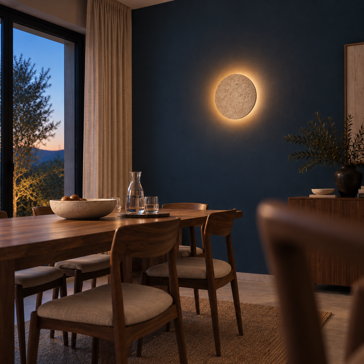 Applique Murale en Travertin Disque Lumineux