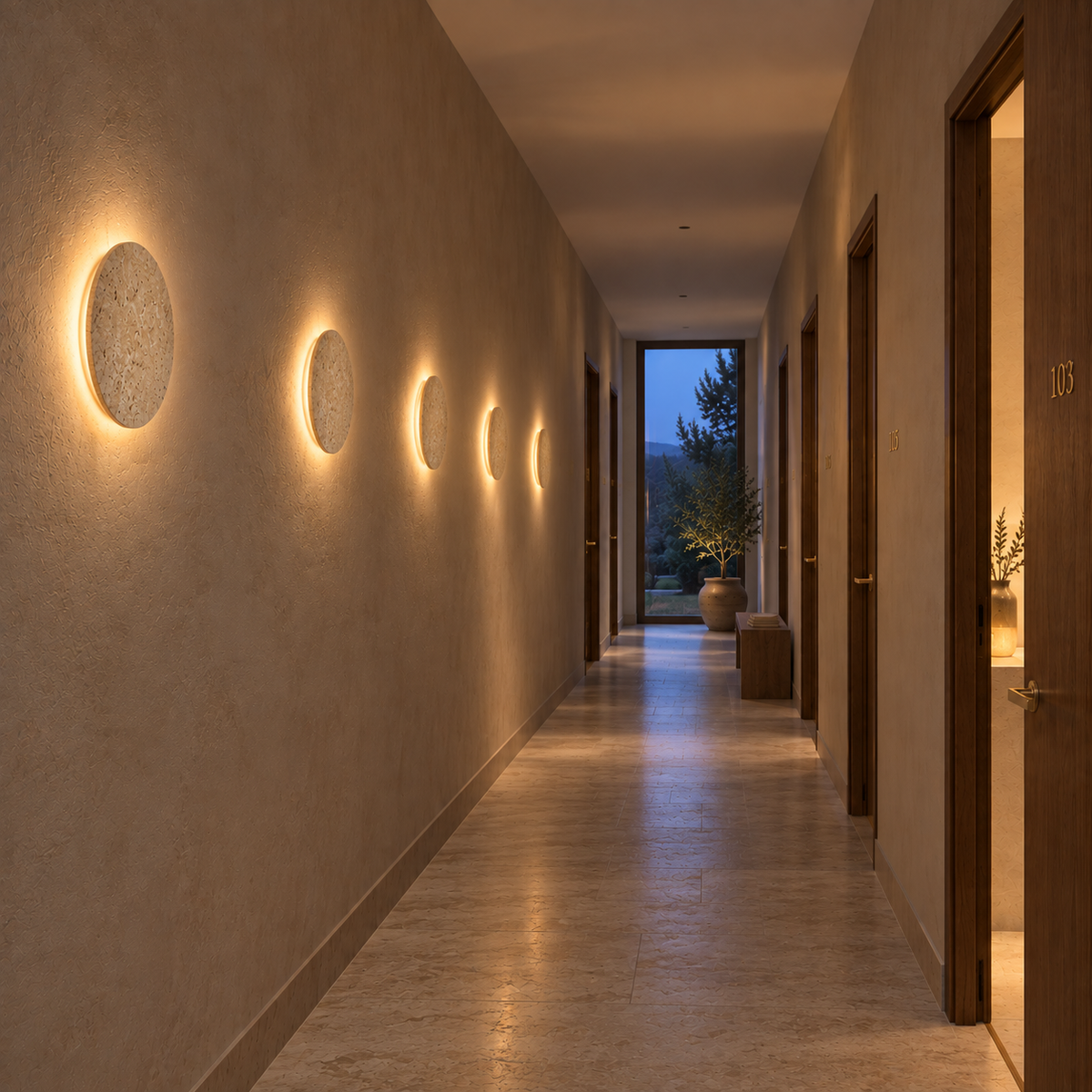 Applique Murale en Travertin Disque Lumineux