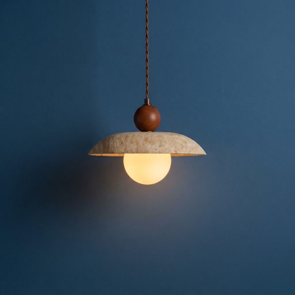 Suspension en Travertin Globe Opale & Bois