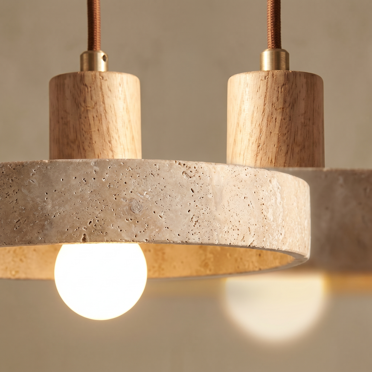 Suspension Disque en Travertin & Bois Clair