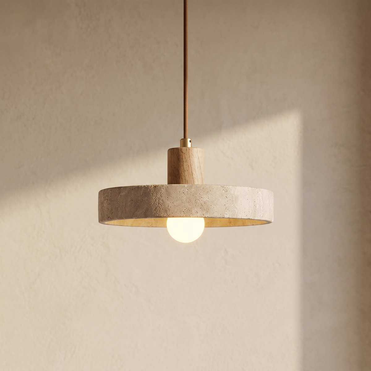 Suspension Disque en Travertin & Bois Clair