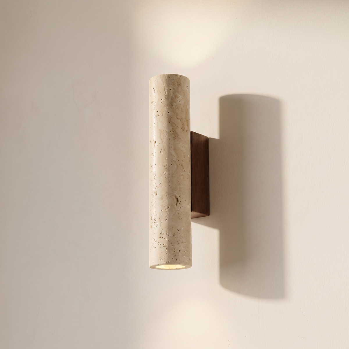 Applique Murale Tube en Travertin & Bois