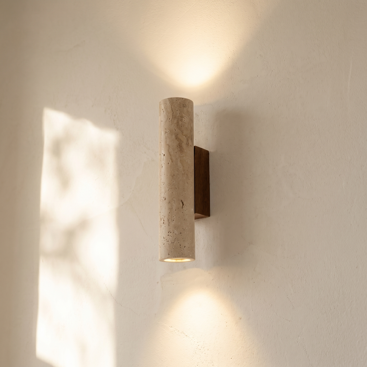 Applique Murale Tube en Travertin & Bois