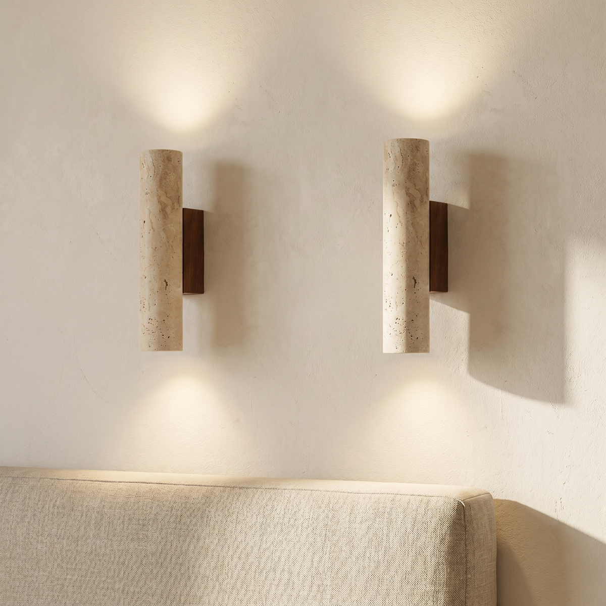Applique Murale Tube en Travertin & Bois
