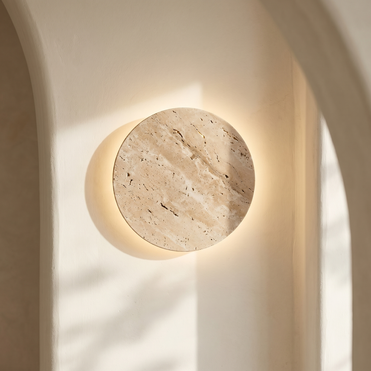 Applique Murale en Travertin Disque Lumineux