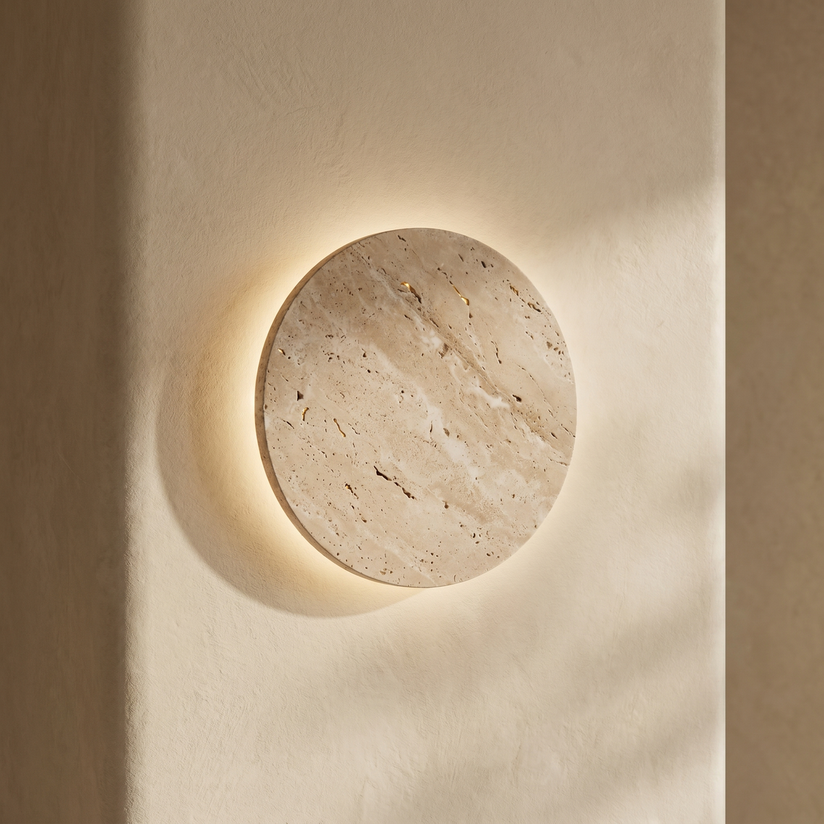 Applique Murale en Travertin Disque Lumineux
