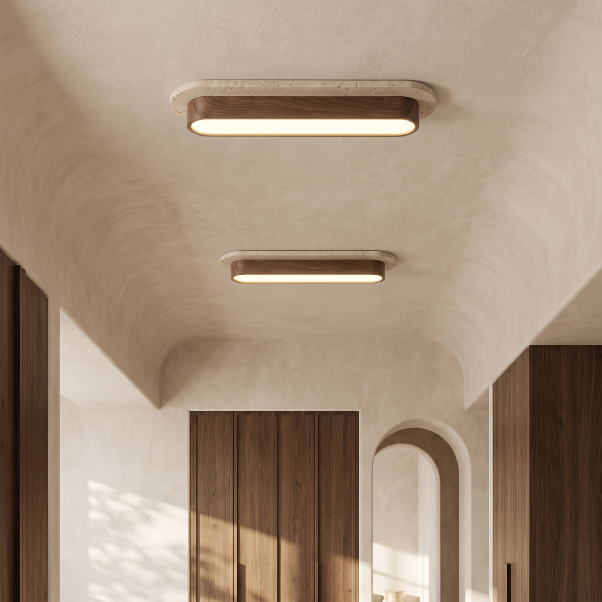 Plafonnier Oblong LED en Travertin & Métal