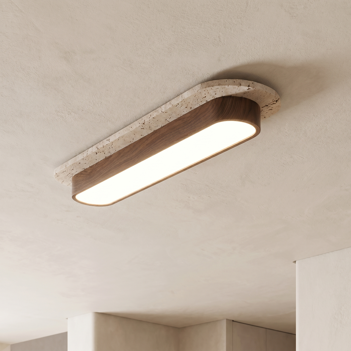 Plafonnier Oblong LED en Travertin & Métal