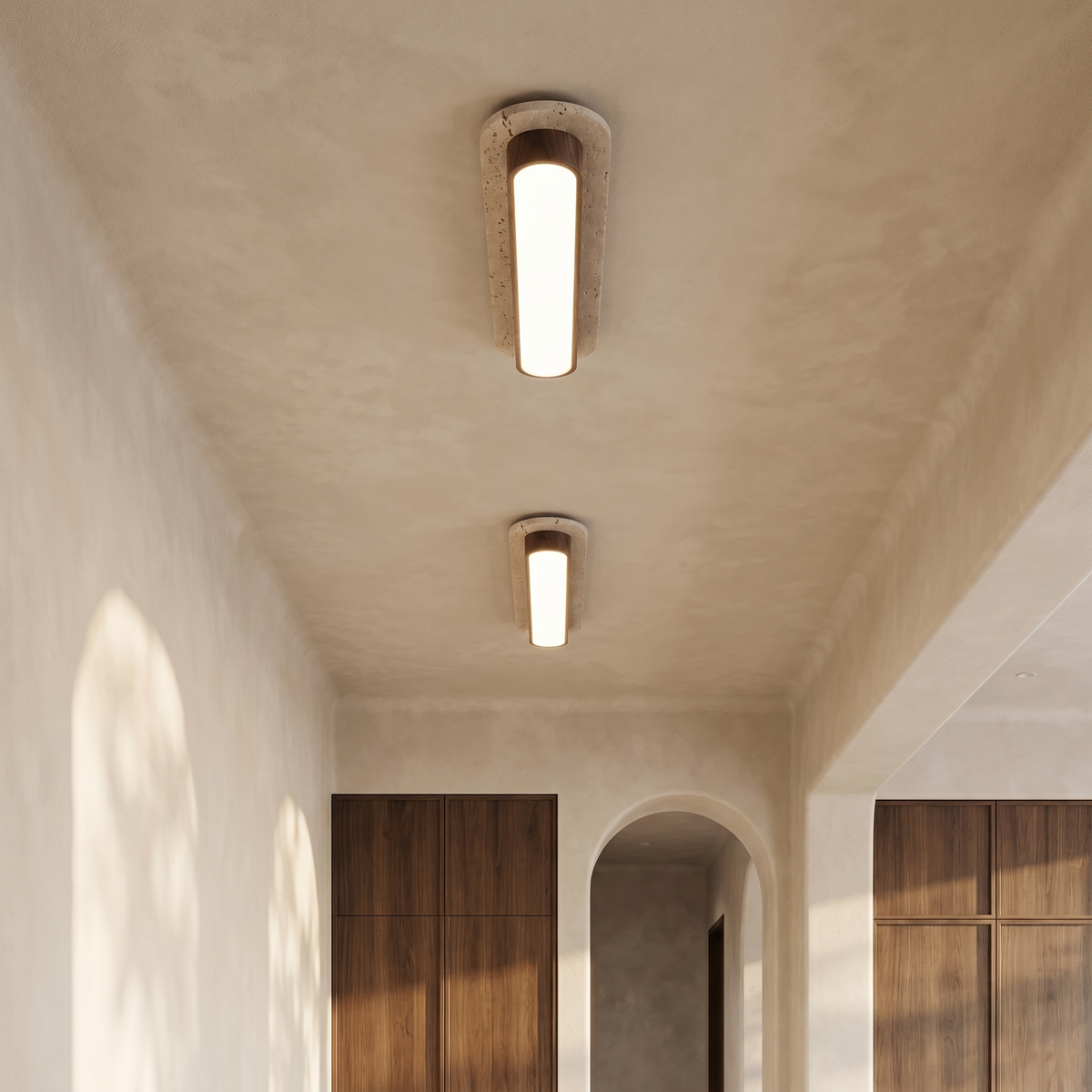 Plafonnier Oblong LED en Travertin & Métal