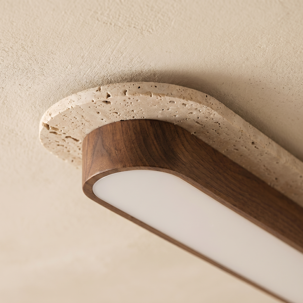 Plafonnier Oblong LED en Travertin & Métal