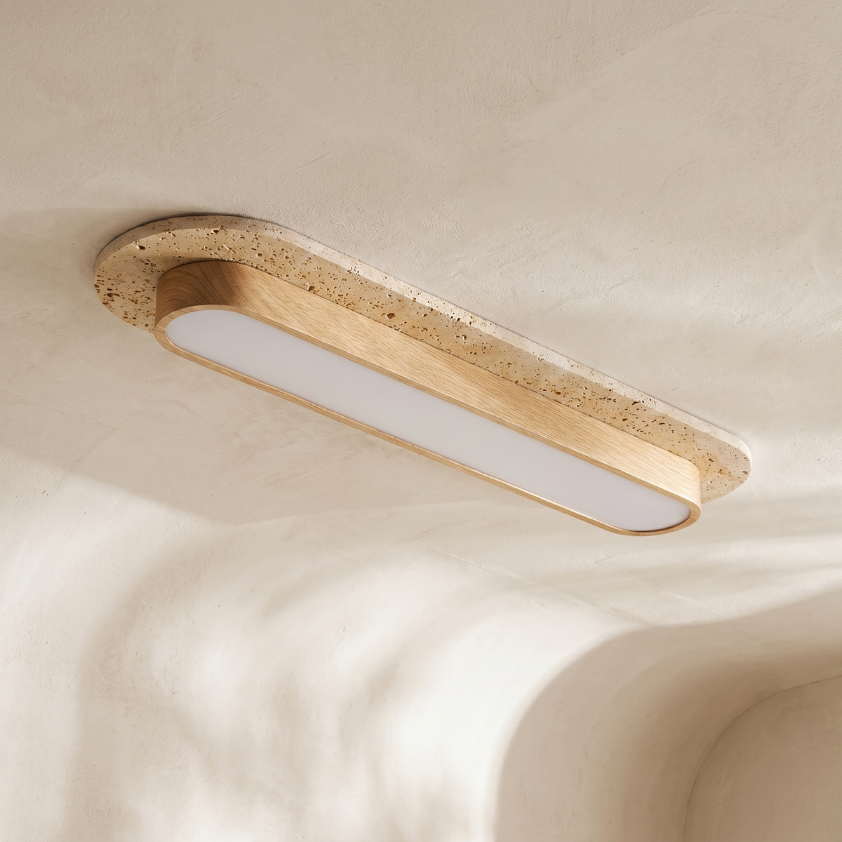 Plafonnier Oblong LED en Travertin & Métal
