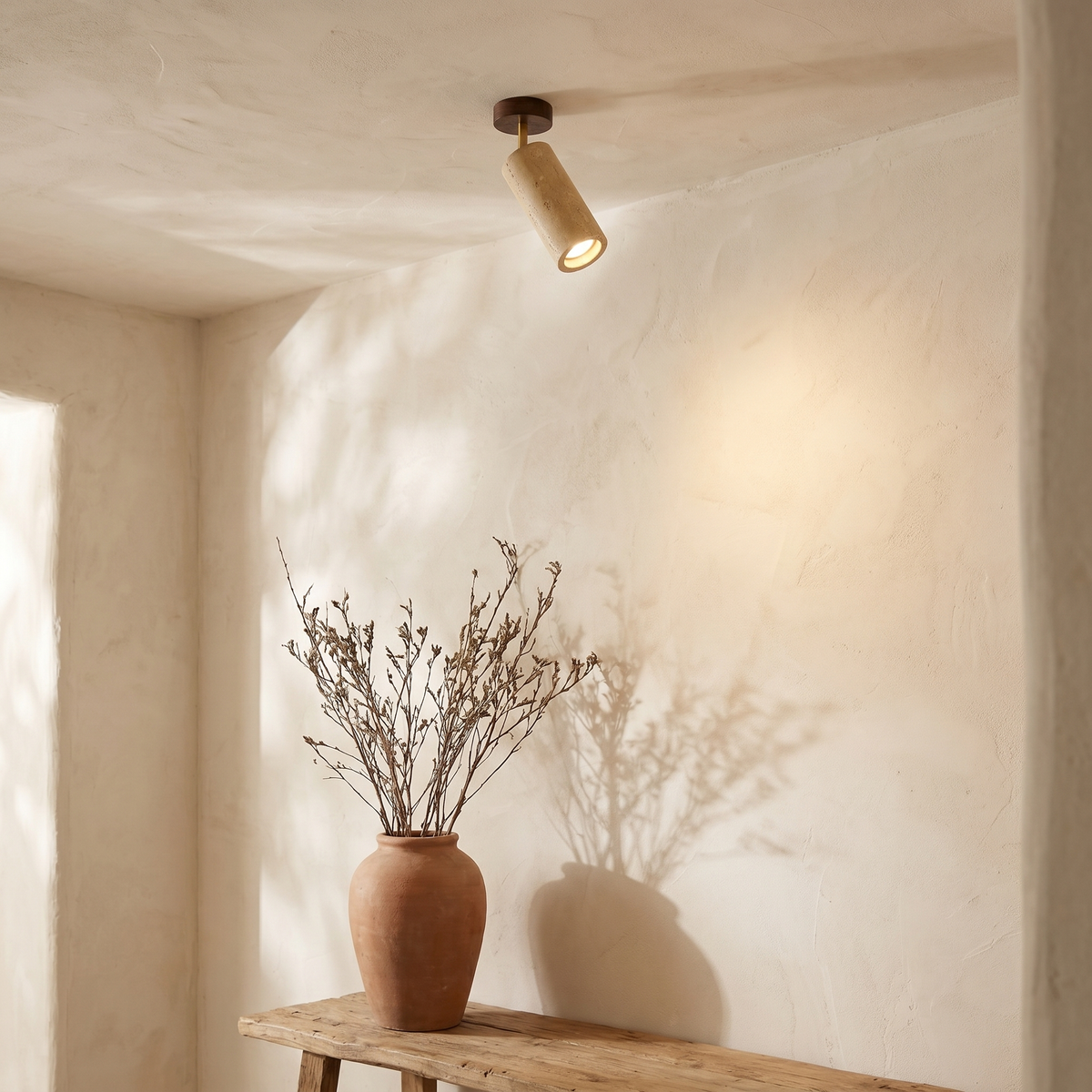 Spot de Plafond en Travertin & Bois