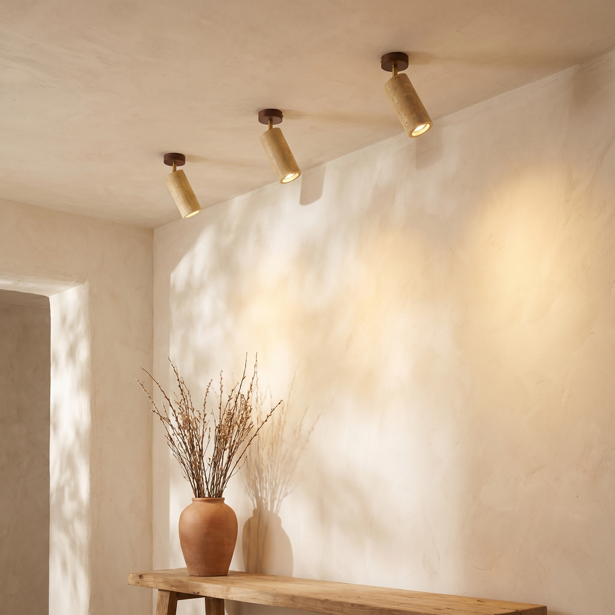 Spot de Plafond en Travertin & Bois