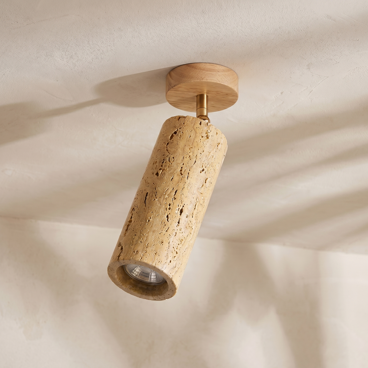 Spot de Plafond en Travertin & Bois