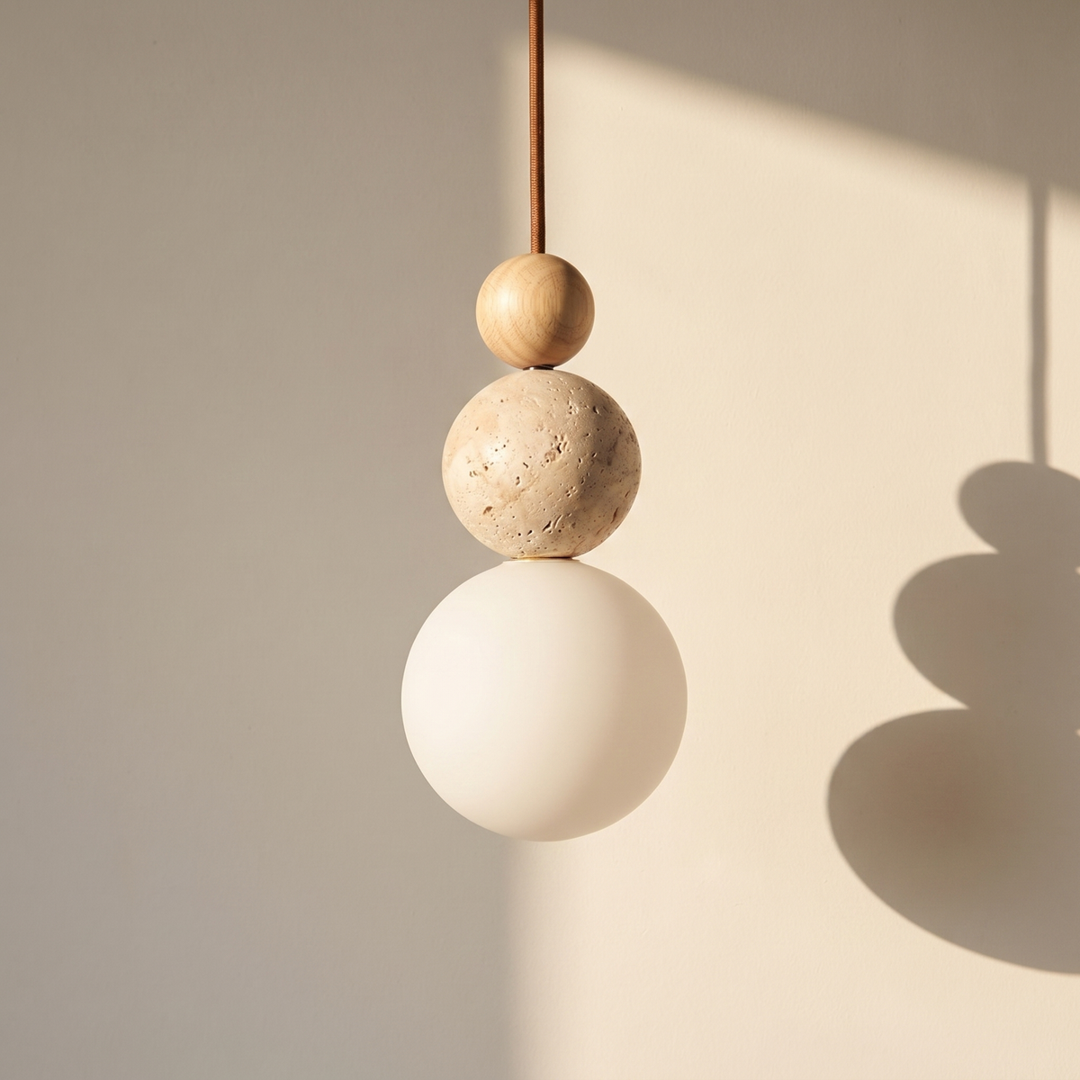 Suspension Boules Superposées en Travertin Bois