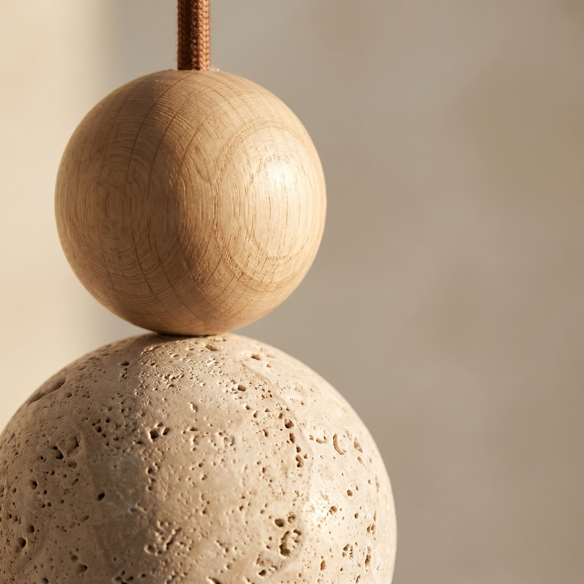 Suspension Boules Superposées en Travertin Bois