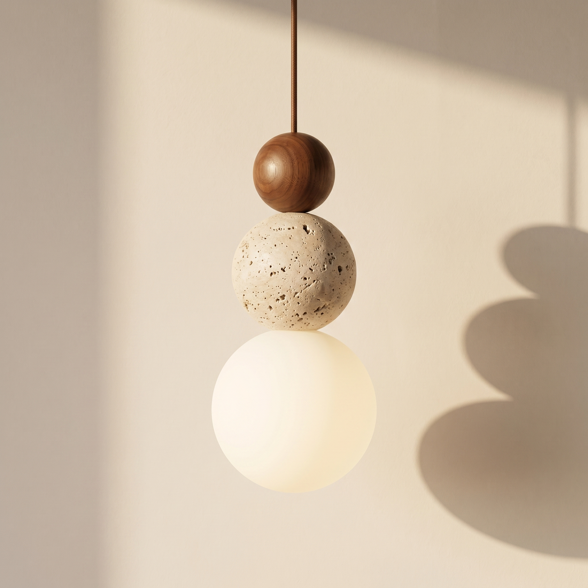 Suspension Boules Superposées en Travertin Bois