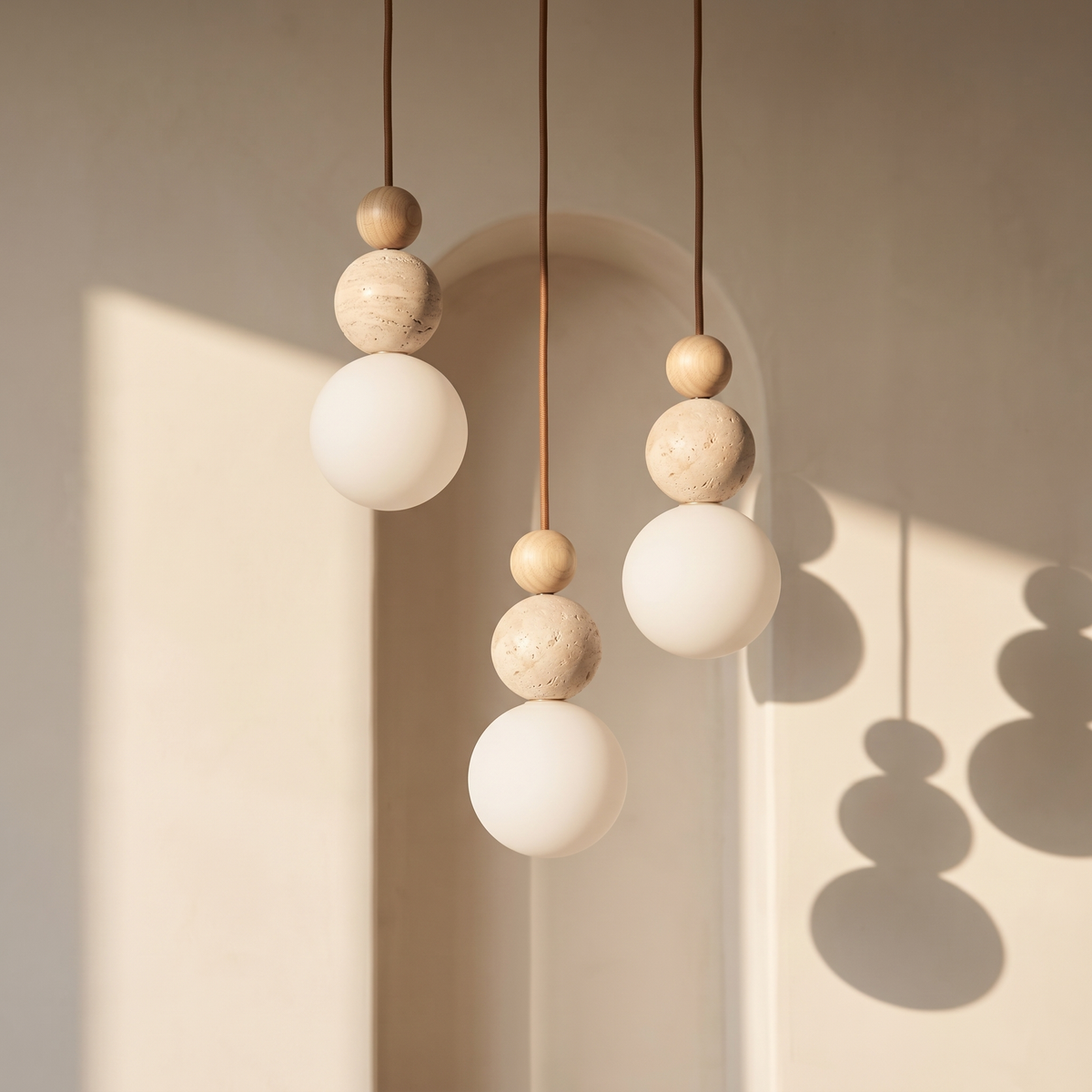 Suspension Boules Superposées en Travertin Bois