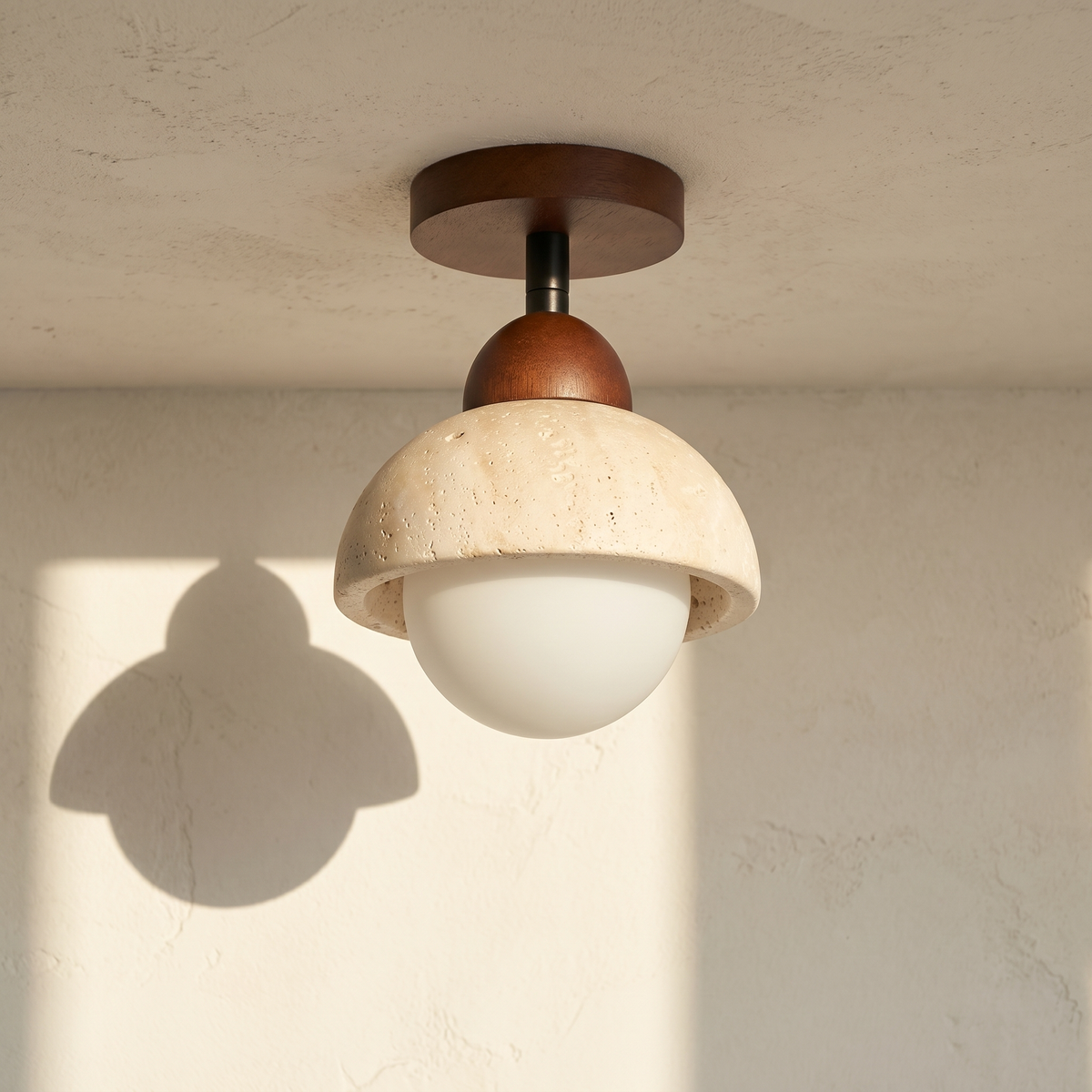 Plafonnier en Travertin Coupelle & Globe Opale