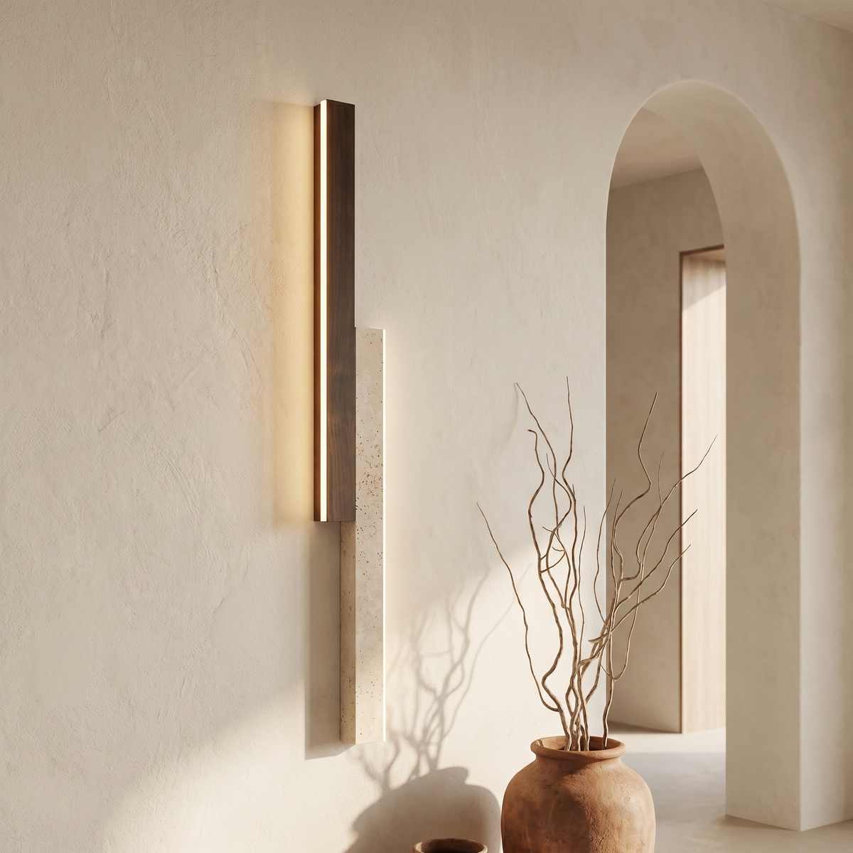 Applique Murale Barres en Travertin & Bois Foncé