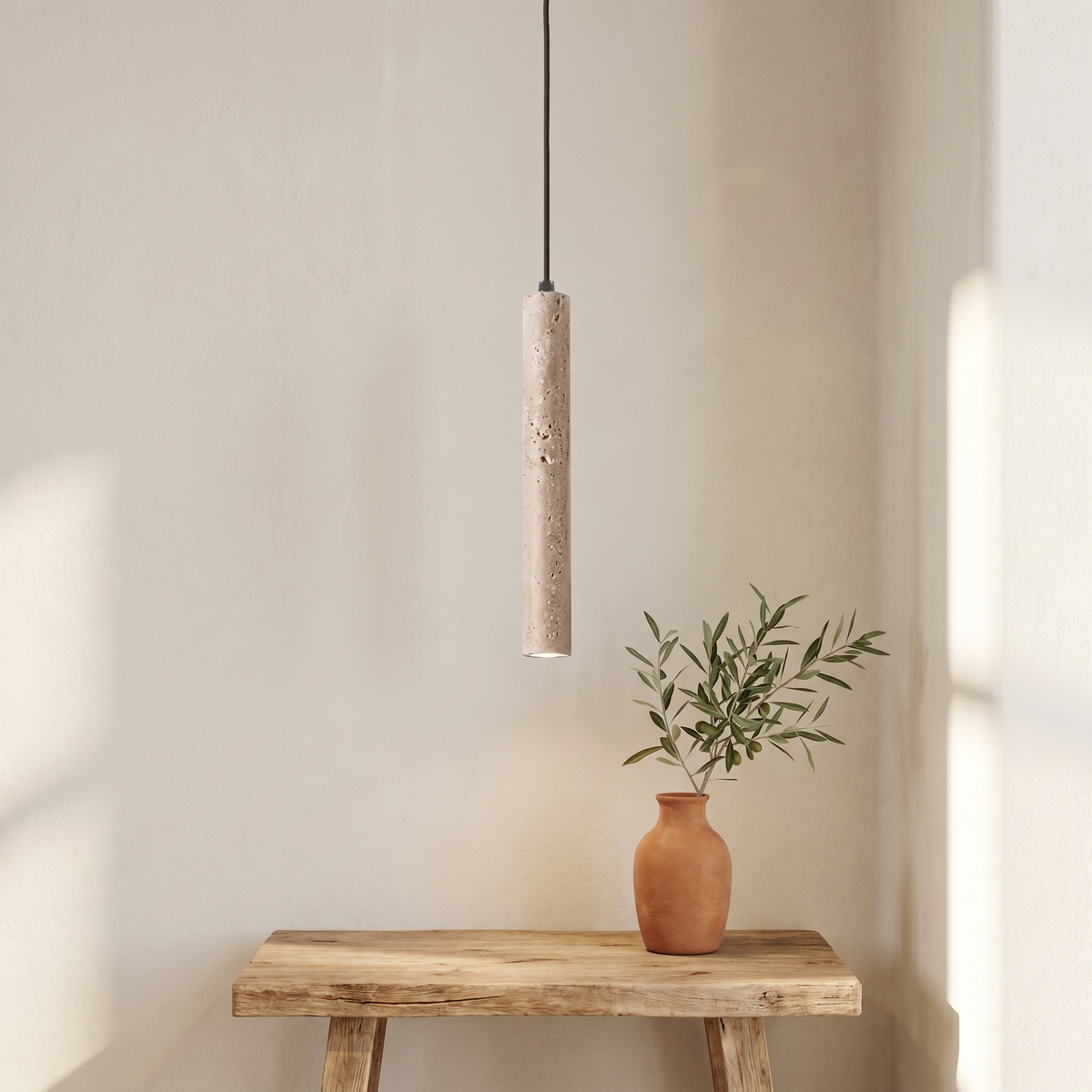 Suspension Tube Allongé en Travertin