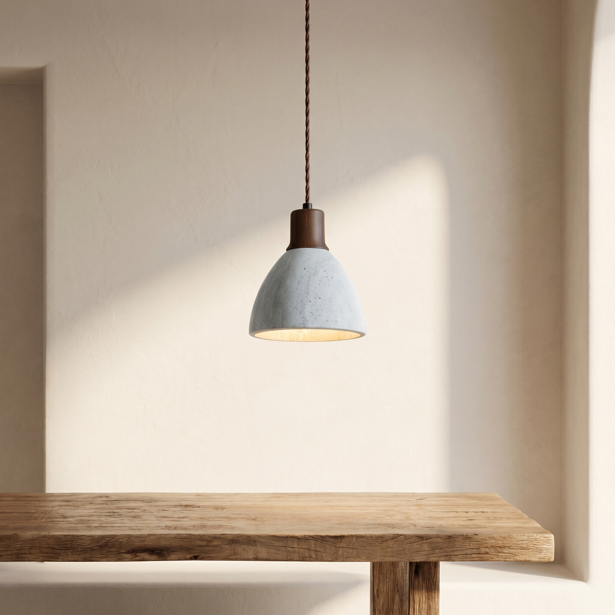 Suspension Cloche en Travertin & Bois