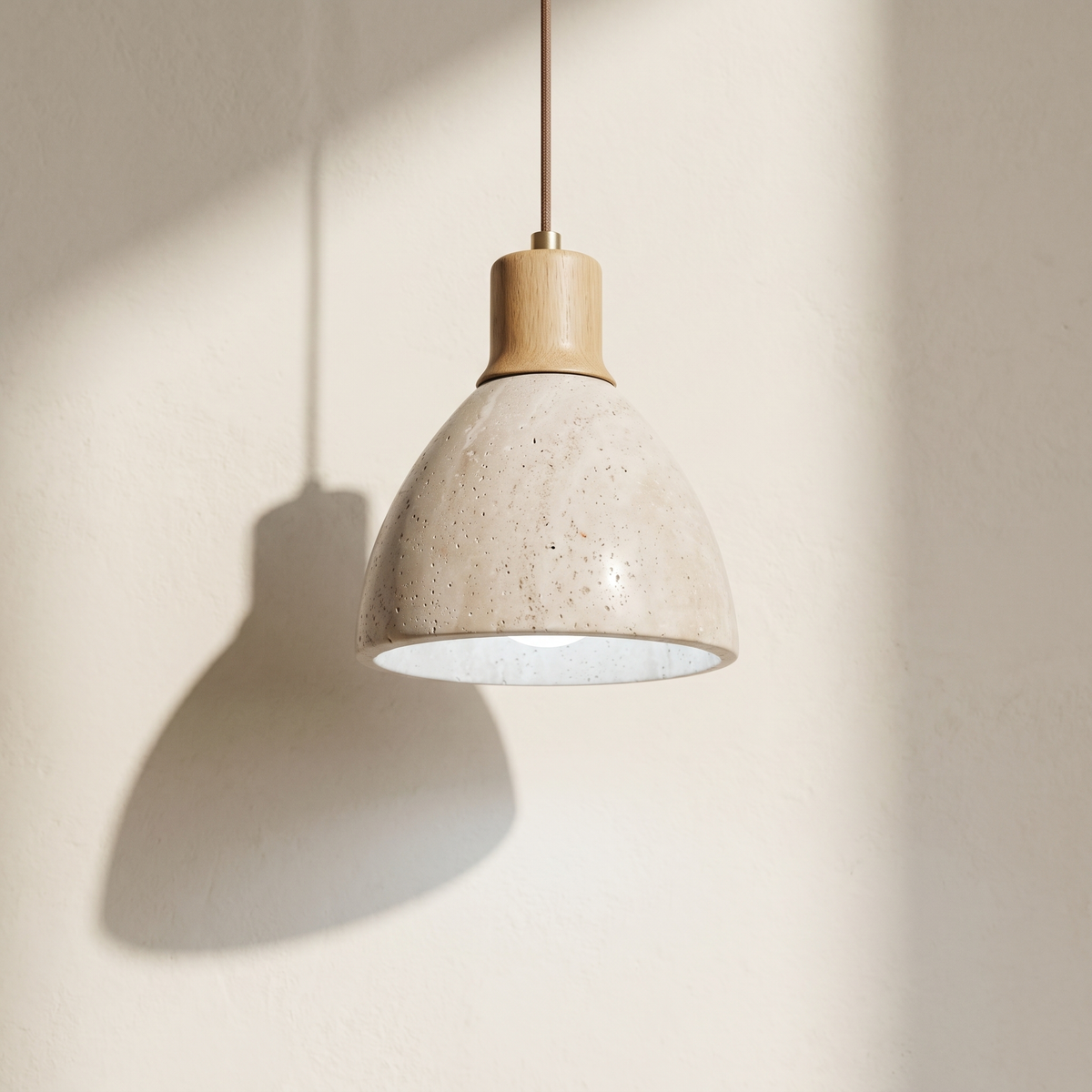 Suspension Cloche en Travertin & Bois