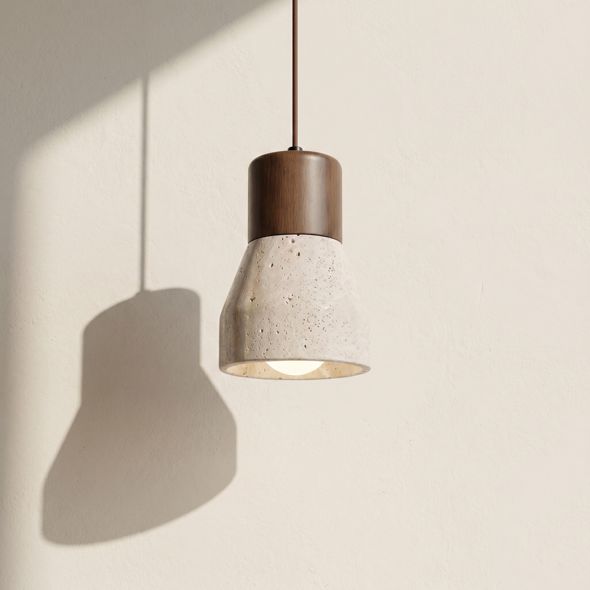 Suspension Tulipe en Travertin & Bois