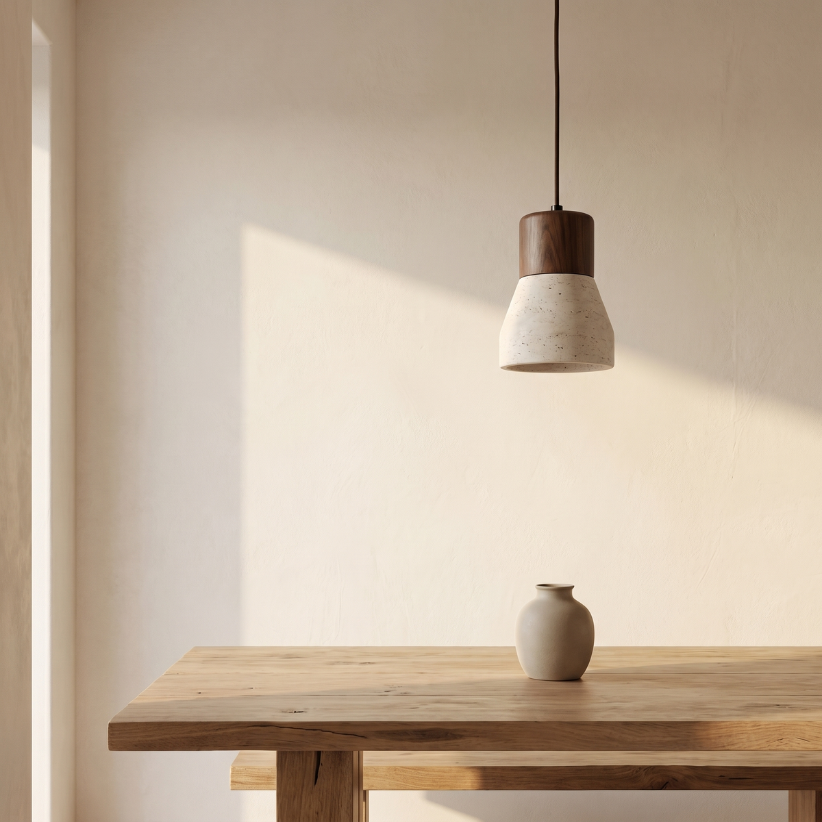 Suspension Tulipe en Travertin & Bois