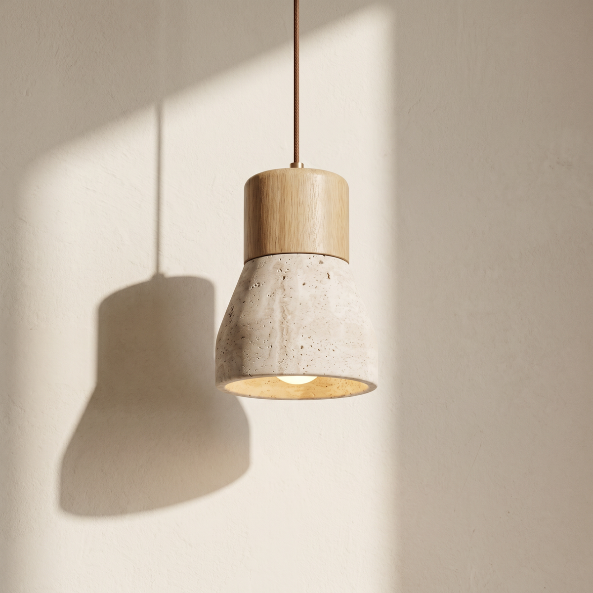 Suspension Tulipe en Travertin & Bois