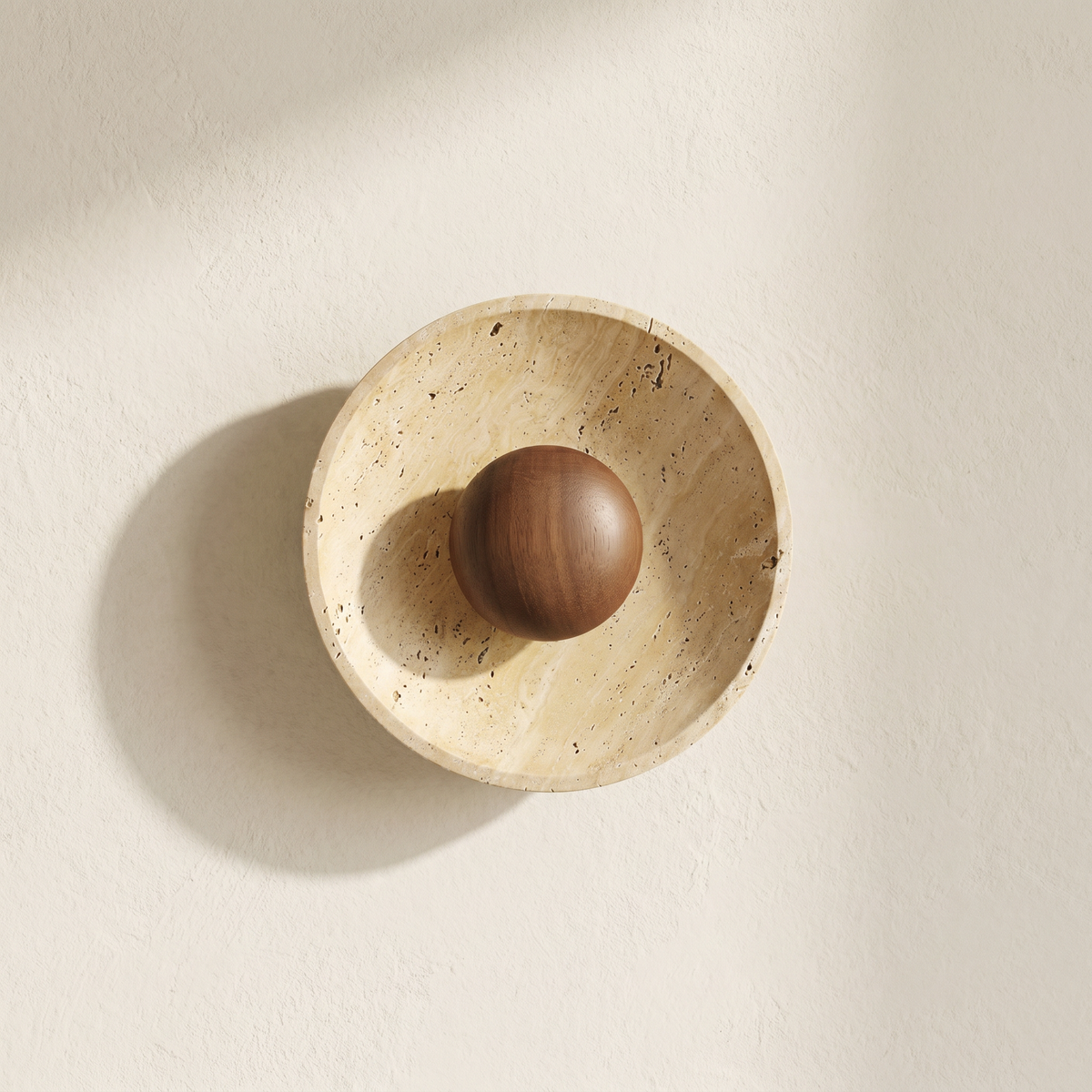 Applique Murale Ronde en Travertin & Sphère Bois