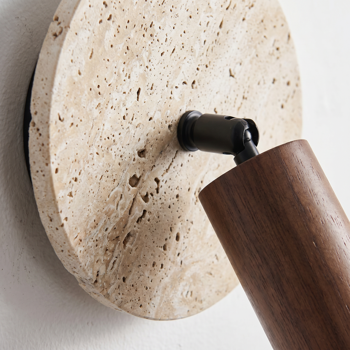 Applique Murale en Travertin & Spot Bois Orientable