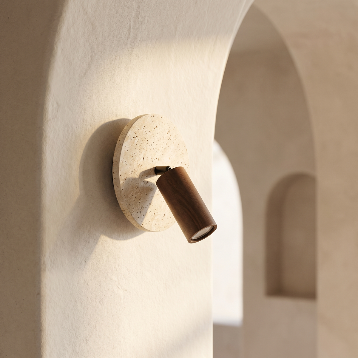 Applique Murale en Travertin & Spot Bois Orientable