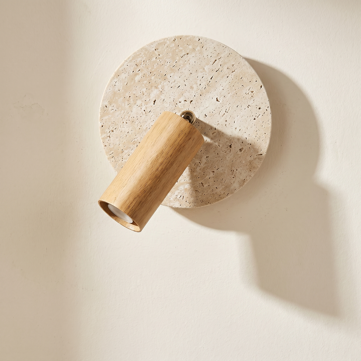 Applique Murale en Travertin & Spot Bois Orientable
