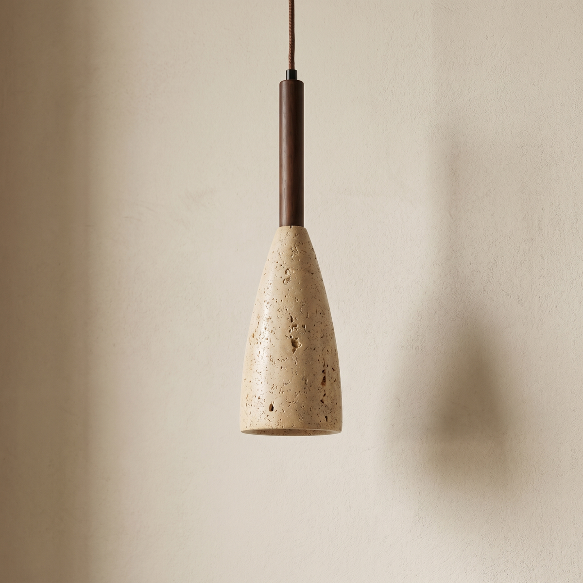Suspension Conique en Travertin & Bois