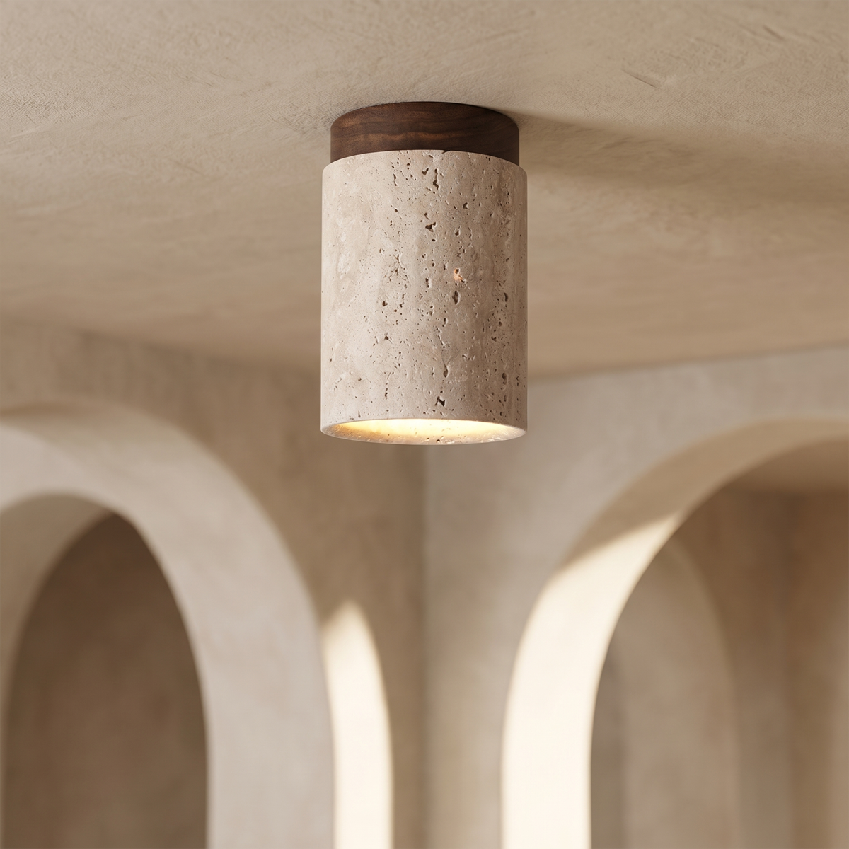Plafonnier Colonne en Travertin & Effet Bois