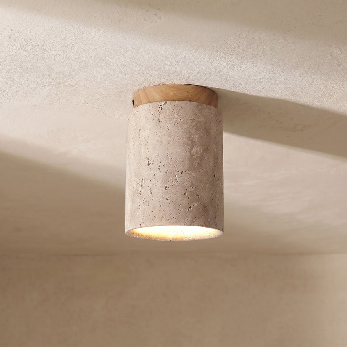 Plafonnier Colonne en Travertin & Effet Bois