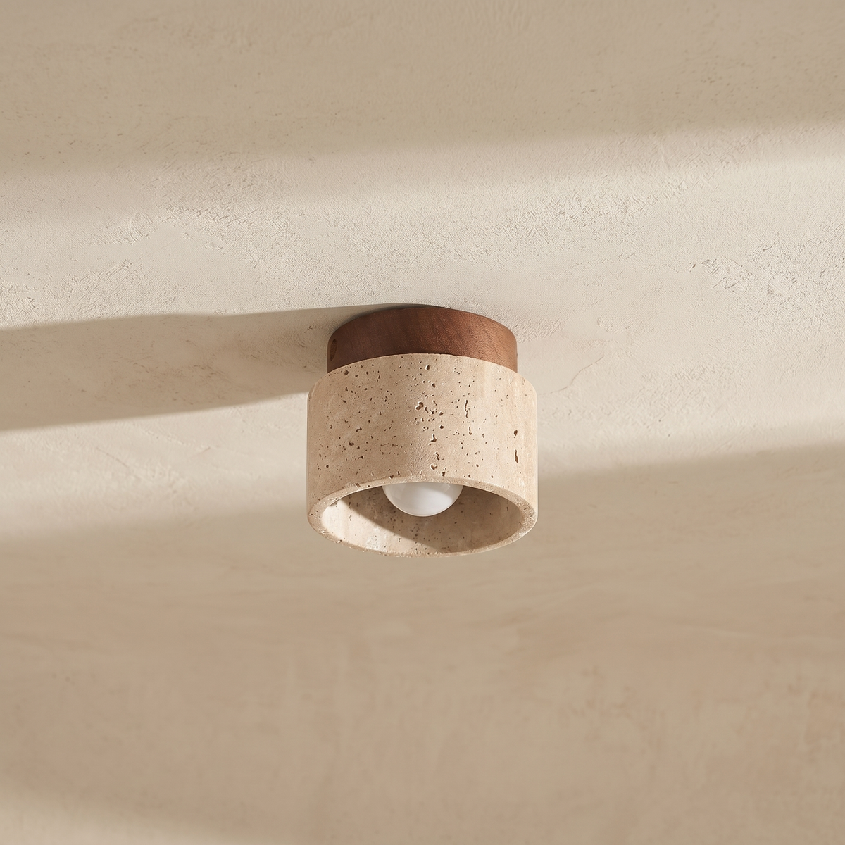 Plafonnier Cylindre en Travertin & Effet Bois