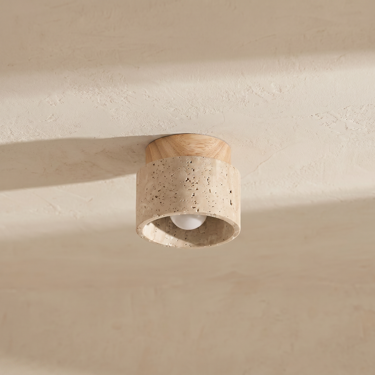 Plafonnier Cylindre en Travertin & Effet Bois