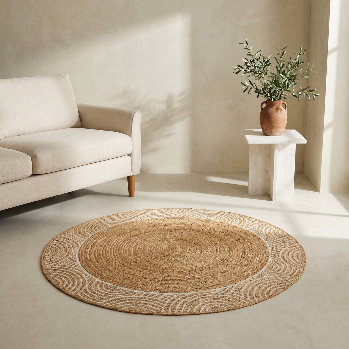 Tapis Rond en Jute Tressé Motif Spirale
