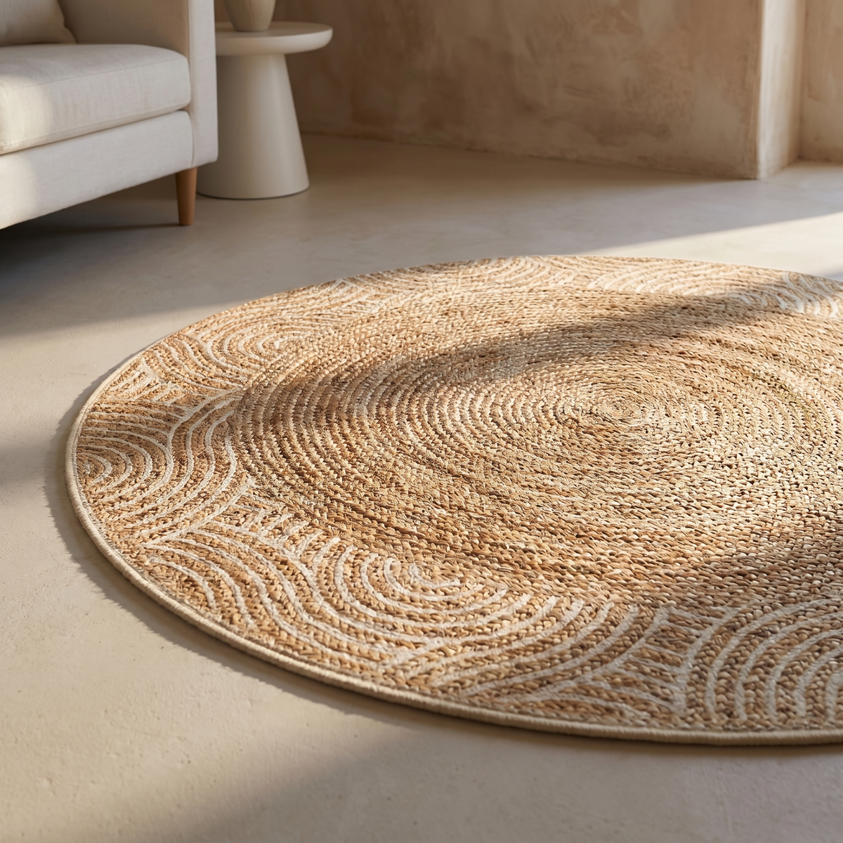 Tapis Rond en Jute Tressé Motif Spirale
