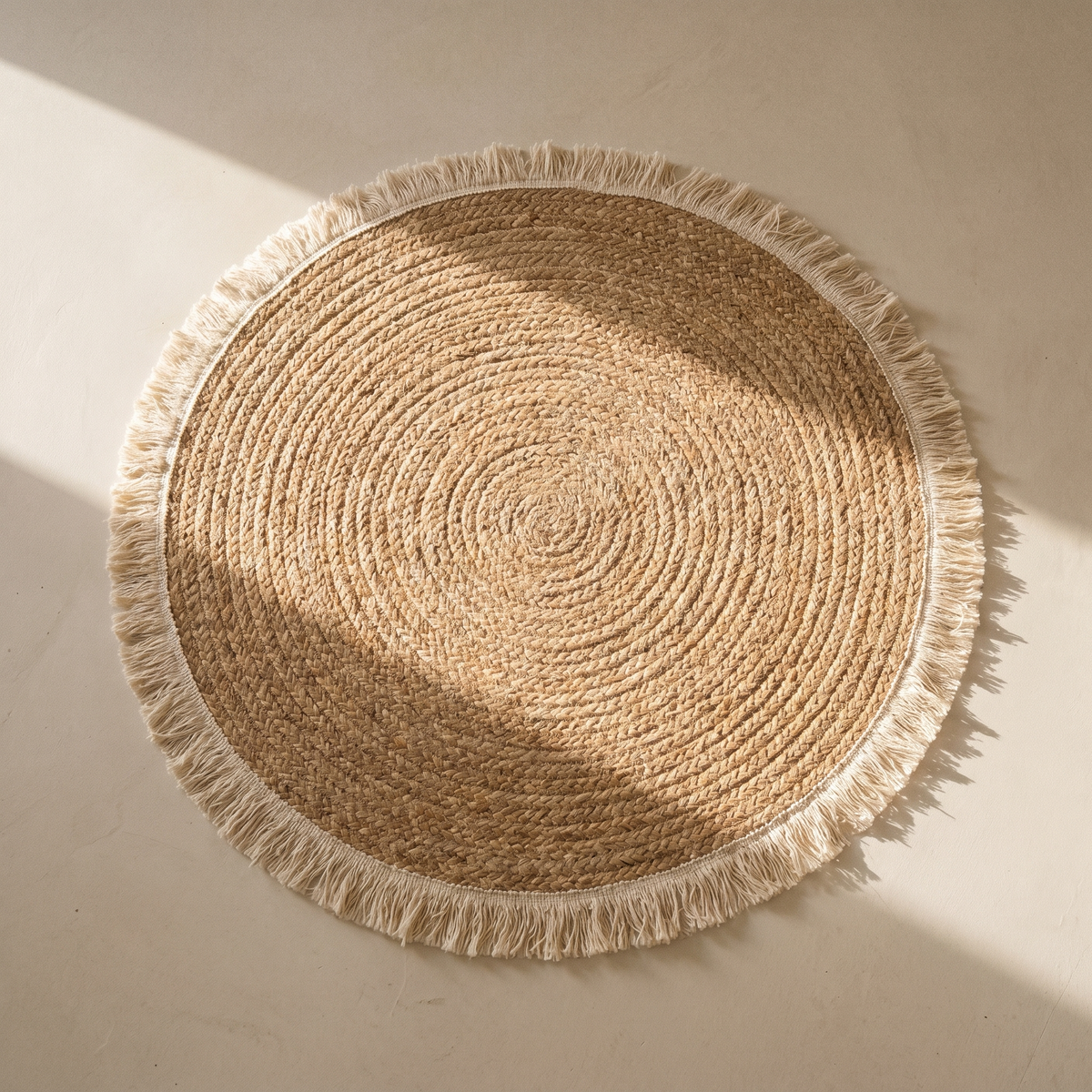 Tapis Rond en Coton Effet Jute Tressé à Franges