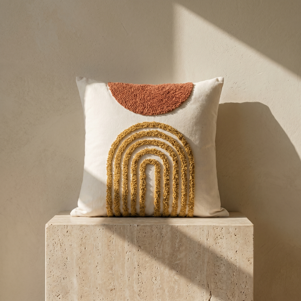 Housse de Coussin Brodé Motif Arche Terracotta
