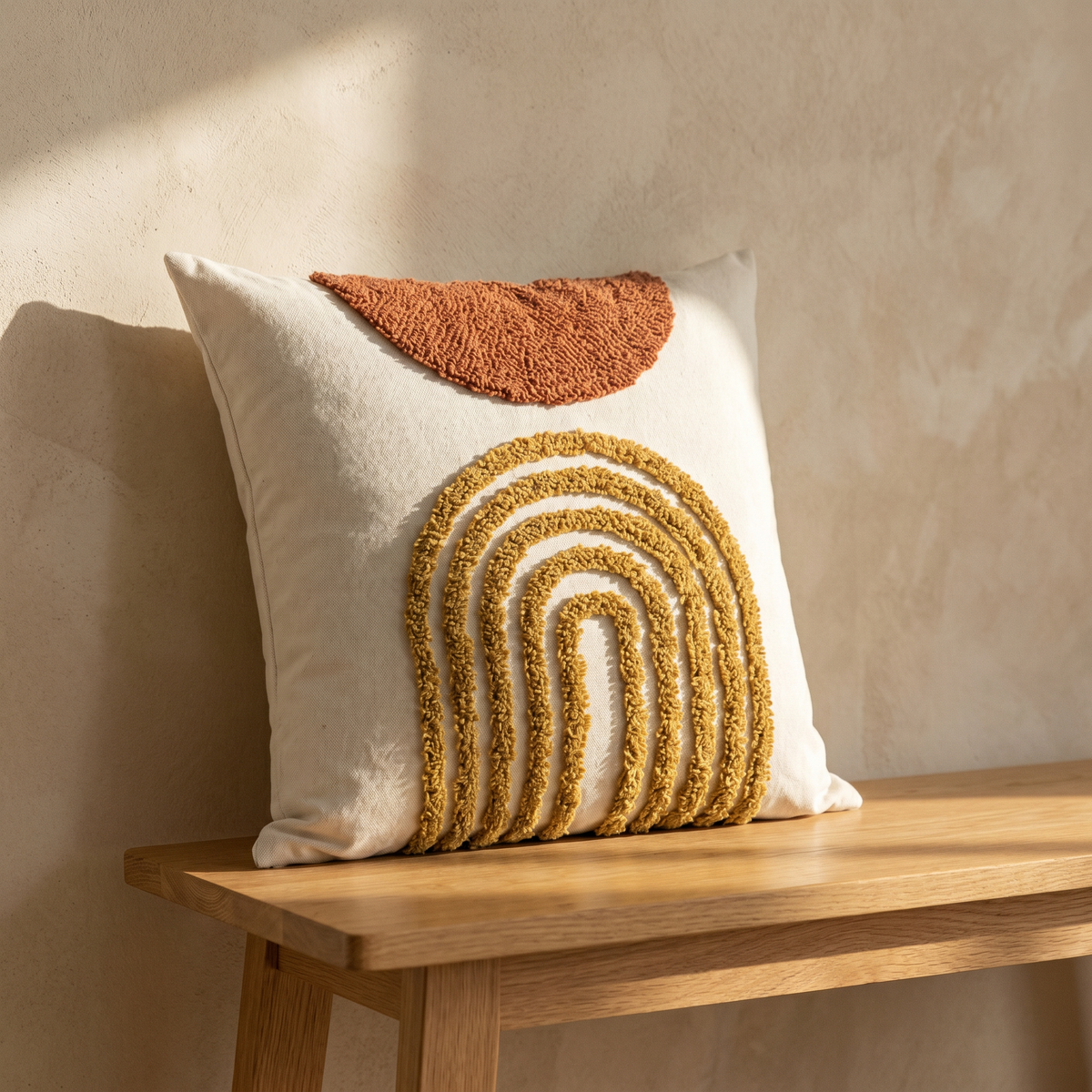 Housse de Coussin Brodé Motif Arche Terracotta