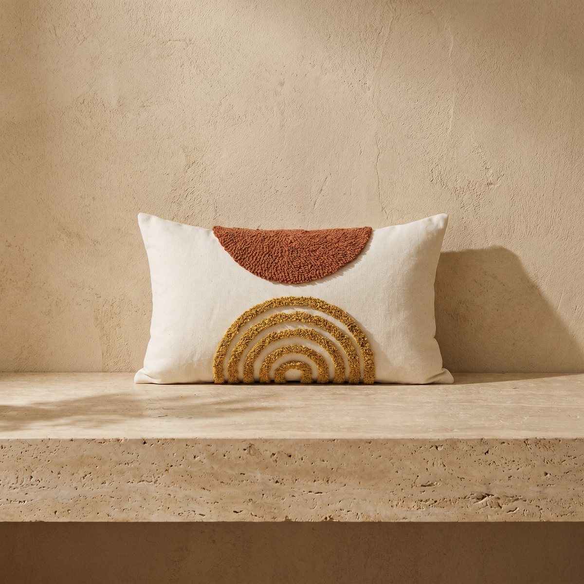 Housse de Coussin Brodé Motif Arche Terracotta