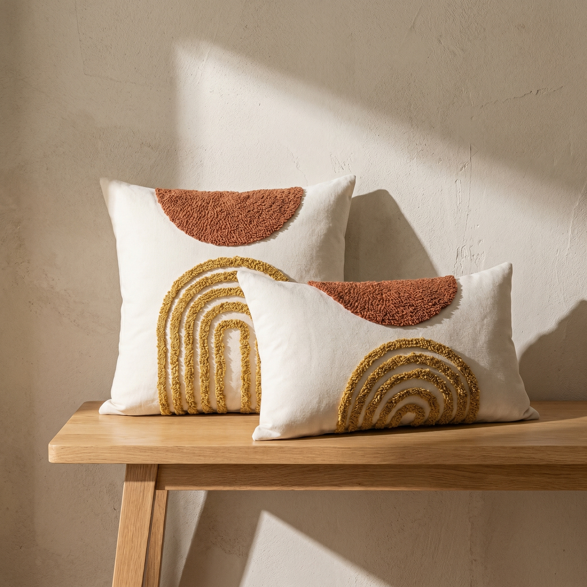 Housse de Coussin Brodé Motif Arche Terracotta