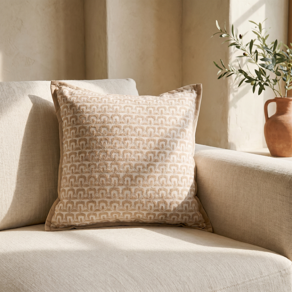 Housse de Coussin Jacquard Motif Géométrique