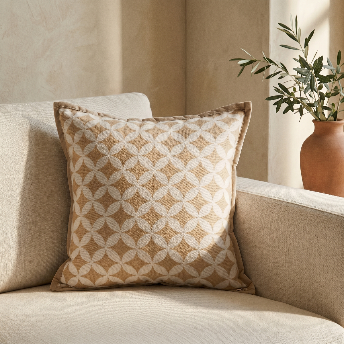 Housse de Coussin Jacquard Motif Rosace